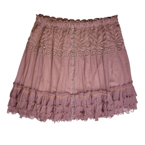 SEXY Lace Frilly Mini Skirt in Dusty Rose Pink Frilly Lace Mini Skirt NEW - Picture 4 of 8